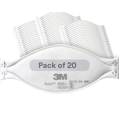 3M Aura Particulate Respirator 9205+, N95, Pack of 20 Disposable Respirators, In
