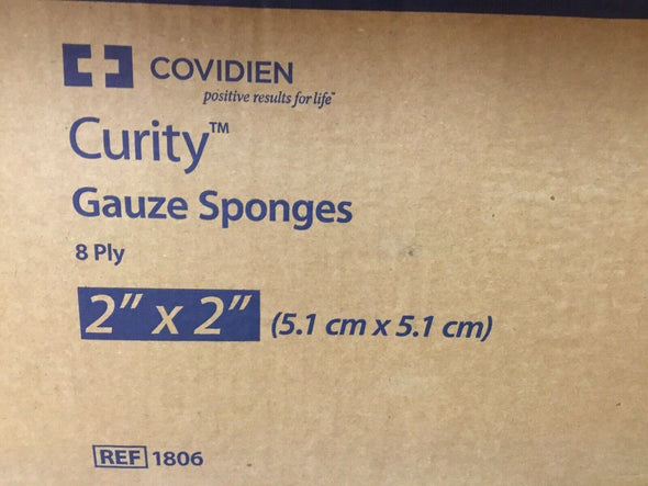 COVIDIEN CURITY Gauze Sponges Pads 8-Ply 2"x2" 1806 (188KMD)