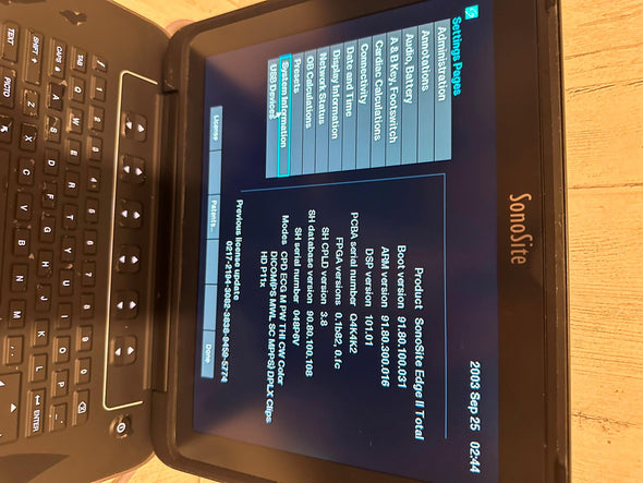 Sonosite Edge II Ultrasound 2016, DICOM  with Phased  Array probe rP19x