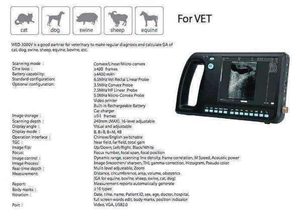 Demo Model WED-3000Vet Handheld Ultrasound Features